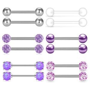 14G 316L CZ and Opal Nipple Rings - Set of 6